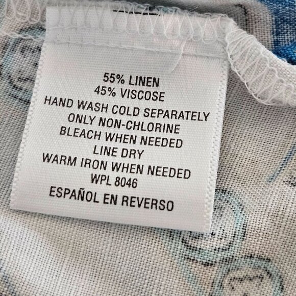 NEW JM Collection Summer Sunset Small Viscose & Linen Blue/White Print Blouse - Picture 7 of 9